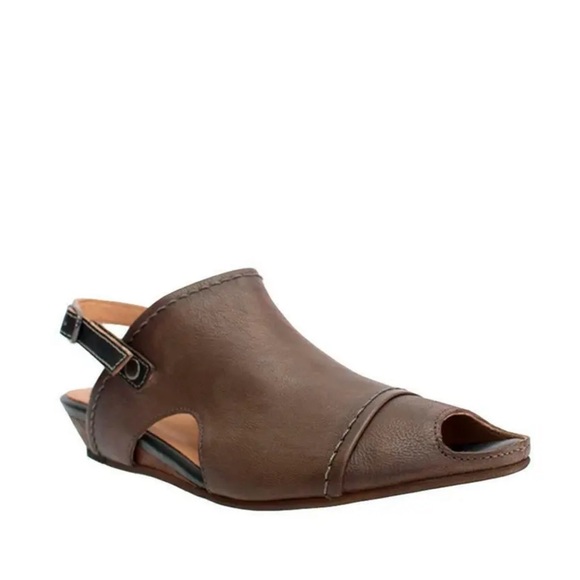 Yuko imanishi brown leather wedge heel open toe  shoe 40 euro 10us women - Picture 1 of 14